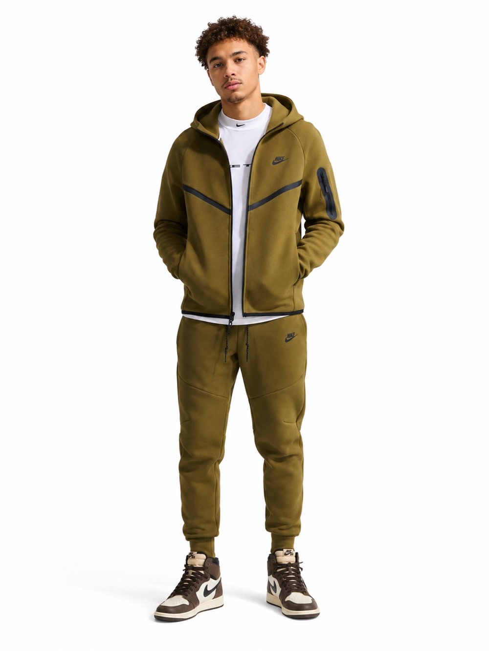 Nike Olive Zip Hoodie and Jogger Set with Black Accents